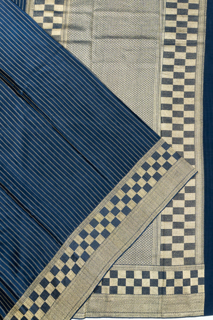 Binny Georgette Vertical Lines Teal Blue Saree