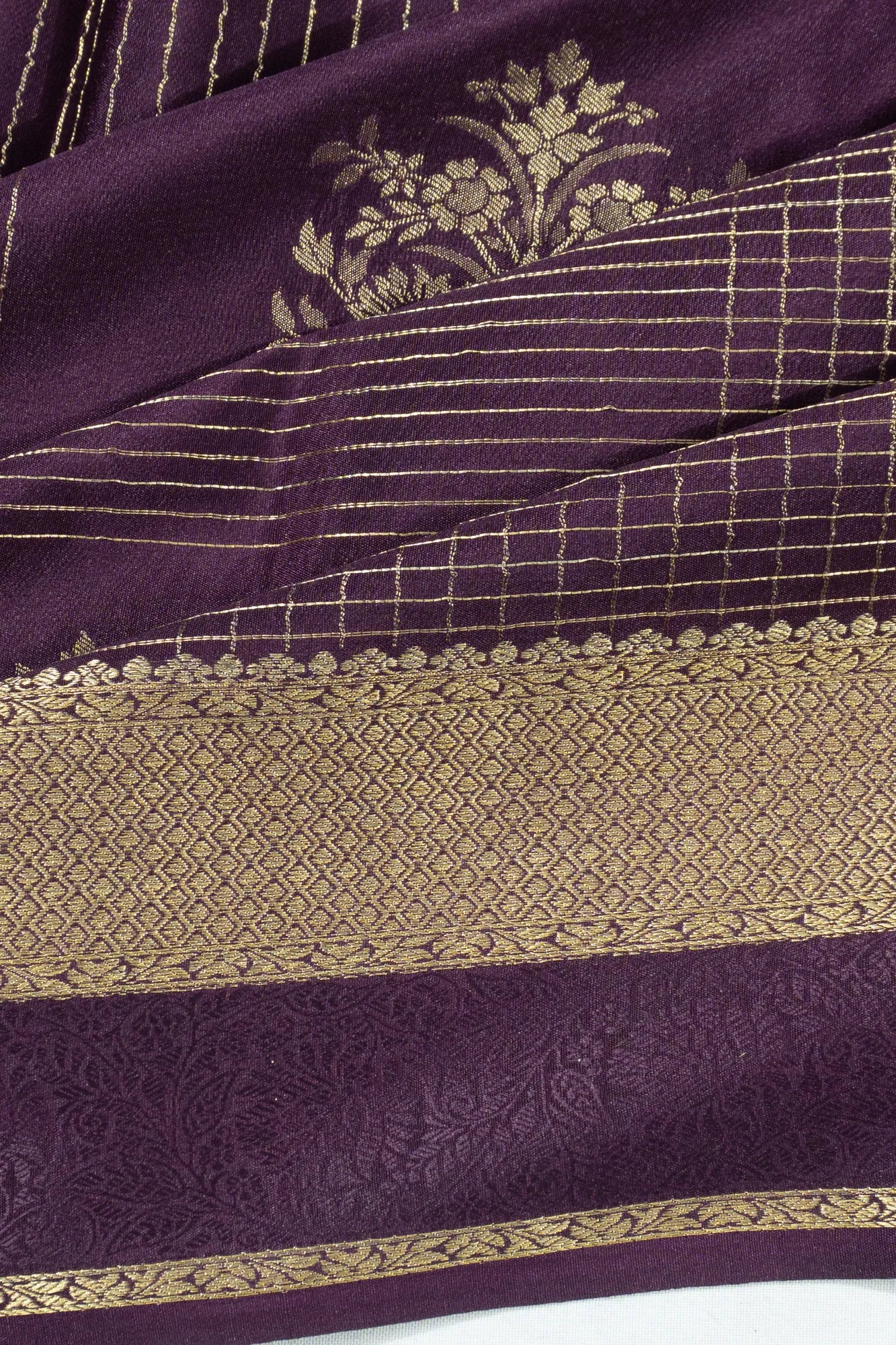 Binny Georgette Checks And Butta Purple Saree