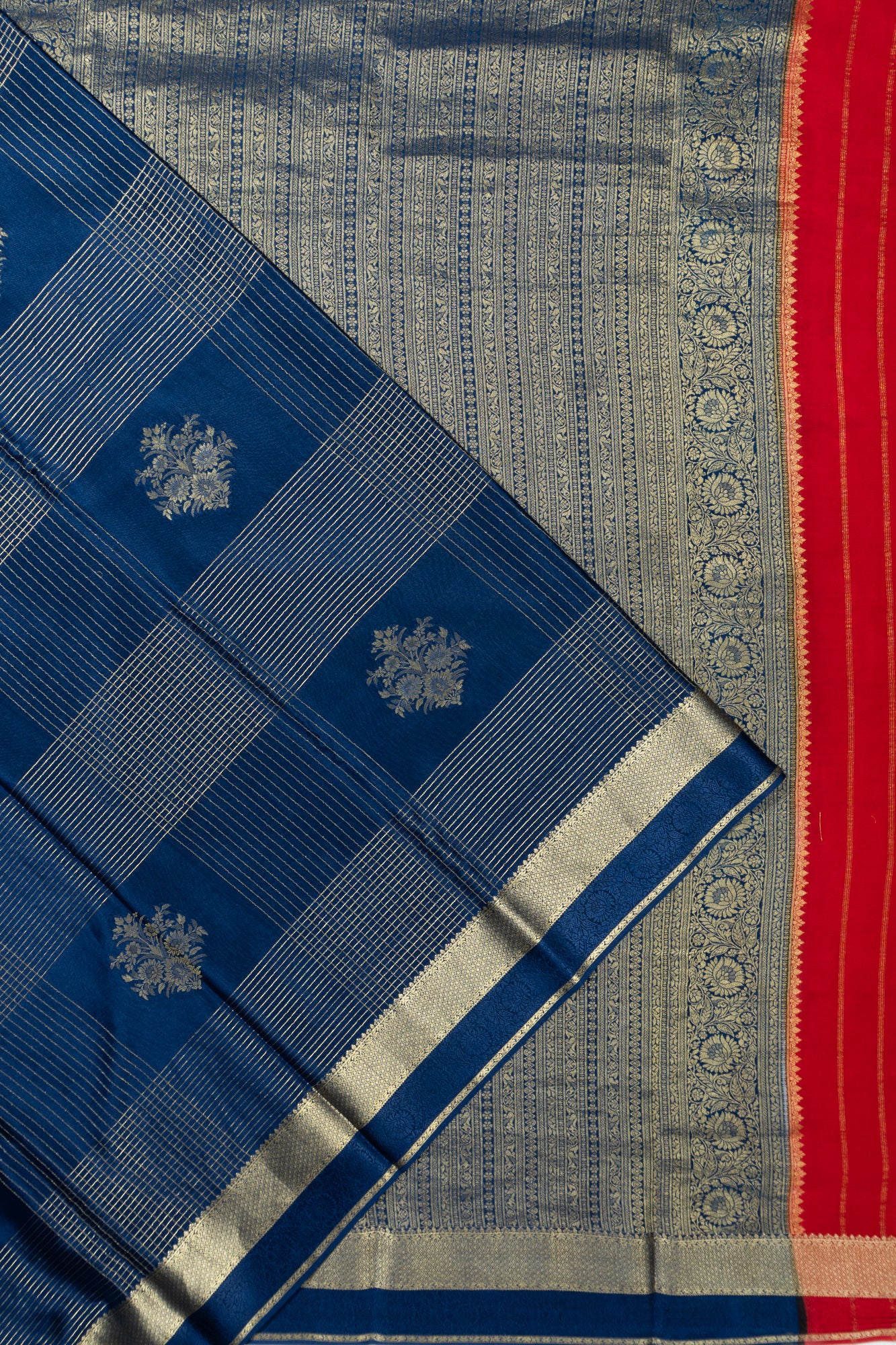 Binny Georgette Checks And Butta Dark Blue Saree