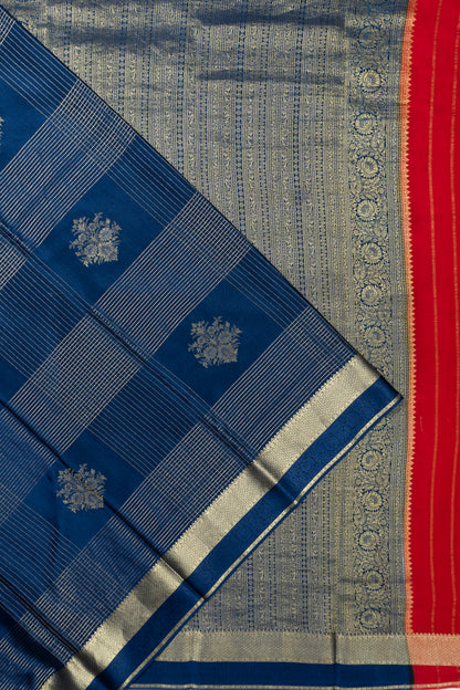 Binny Georgette Checks And Butta Dark Blue Saree