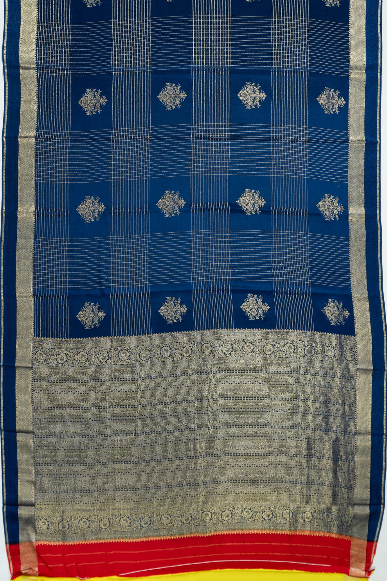 Binny Georgette Checks And Butta Dark Blue Saree