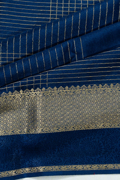 Binny Georgette Checks And Butta Dark Blue Saree