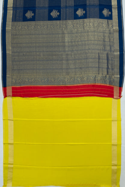 Binny Georgette Checks And Butta Dark Blue Saree