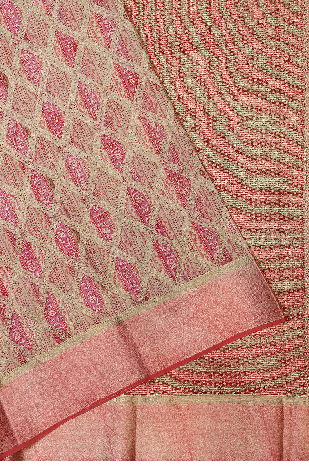 Chanderi Silk Printed Cream Saree