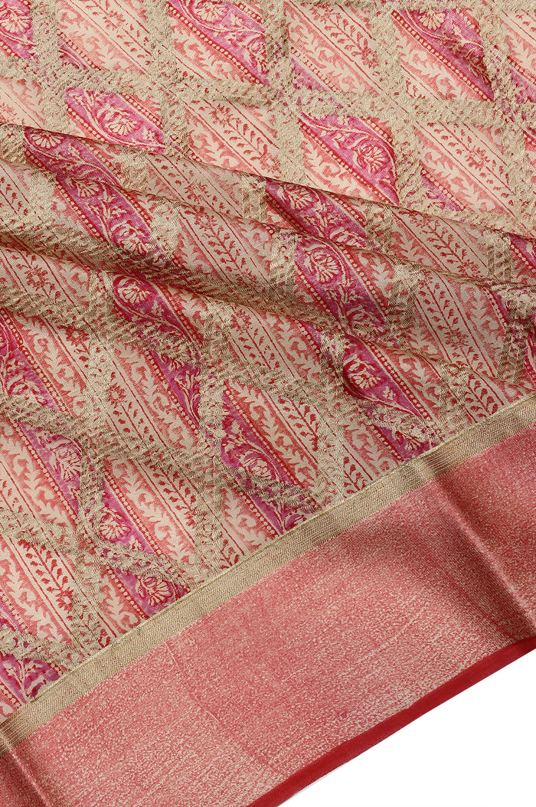 Chanderi Silk Printed Cream Saree