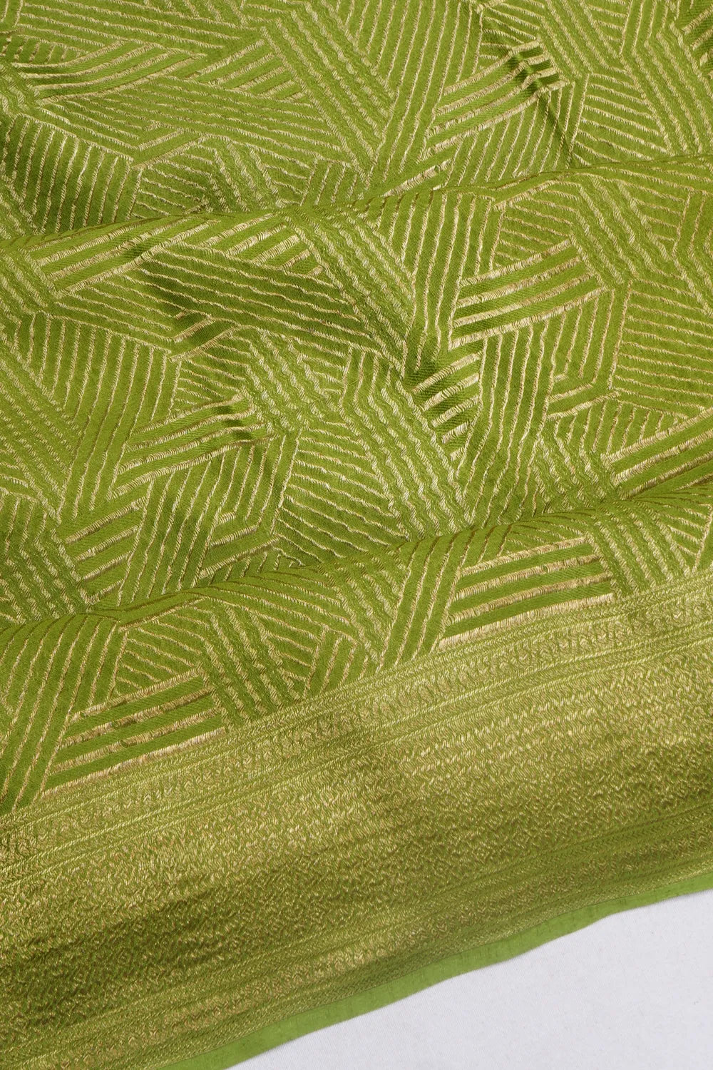 Binny Georgette Geometrical Brocade Green Saree