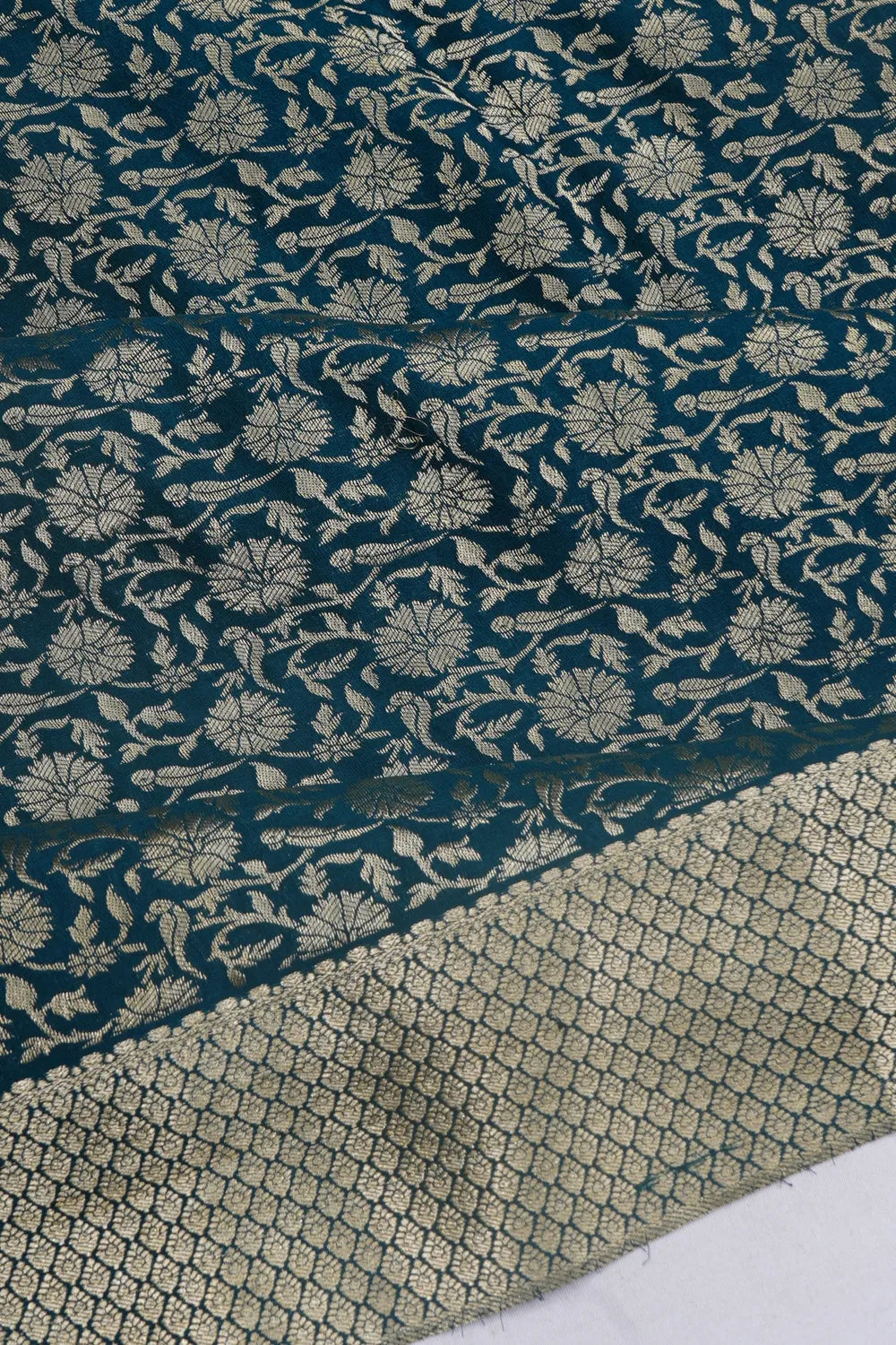 Binny Georgette Brocade Teal Blue Saree