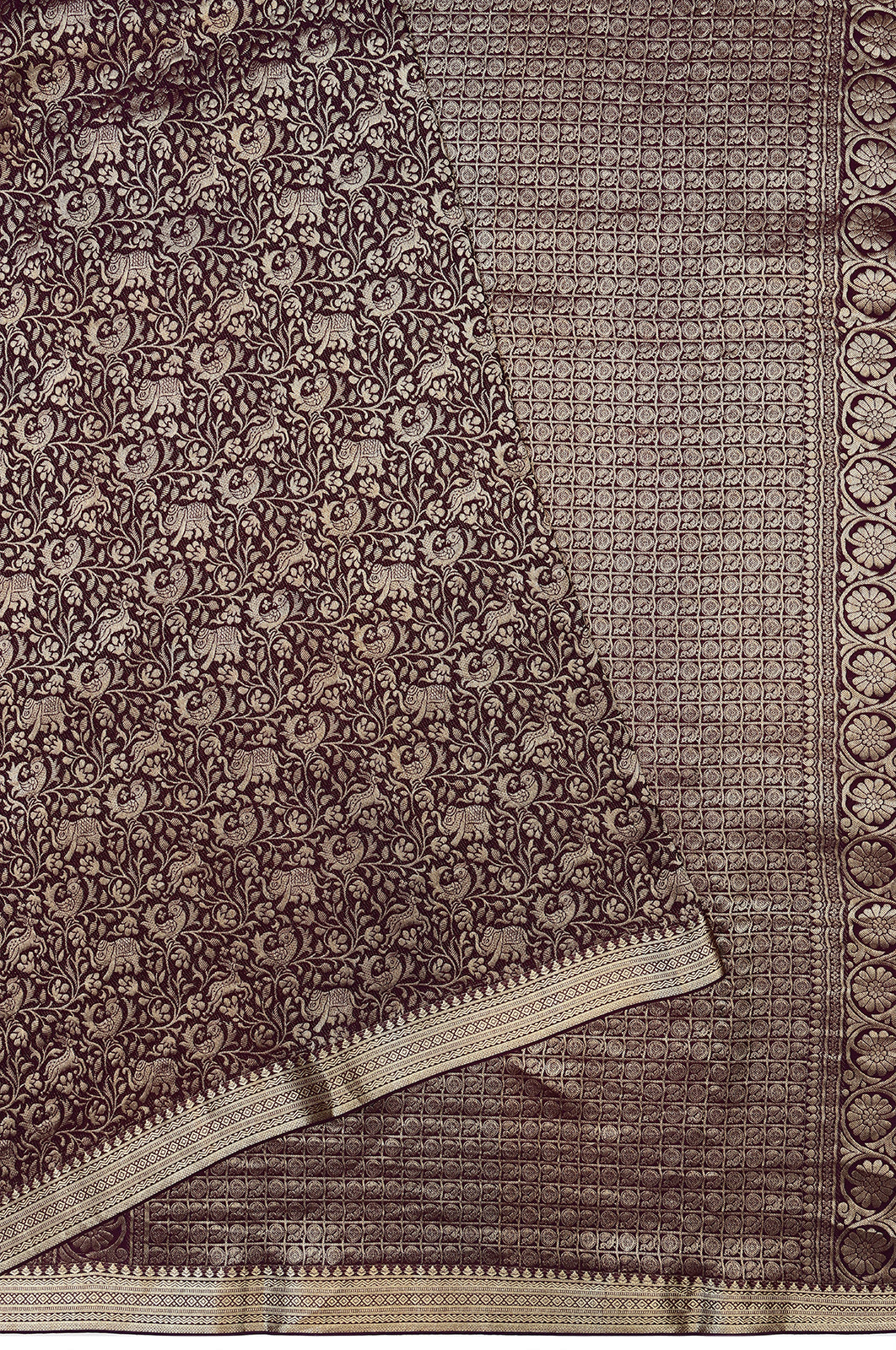 Binny Silk Brocade Brown Saree