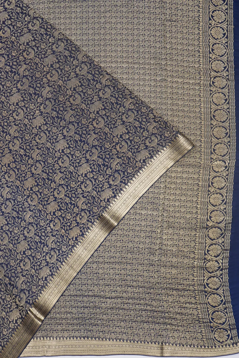 Binny Georgette Brocade Dark Blue Saree