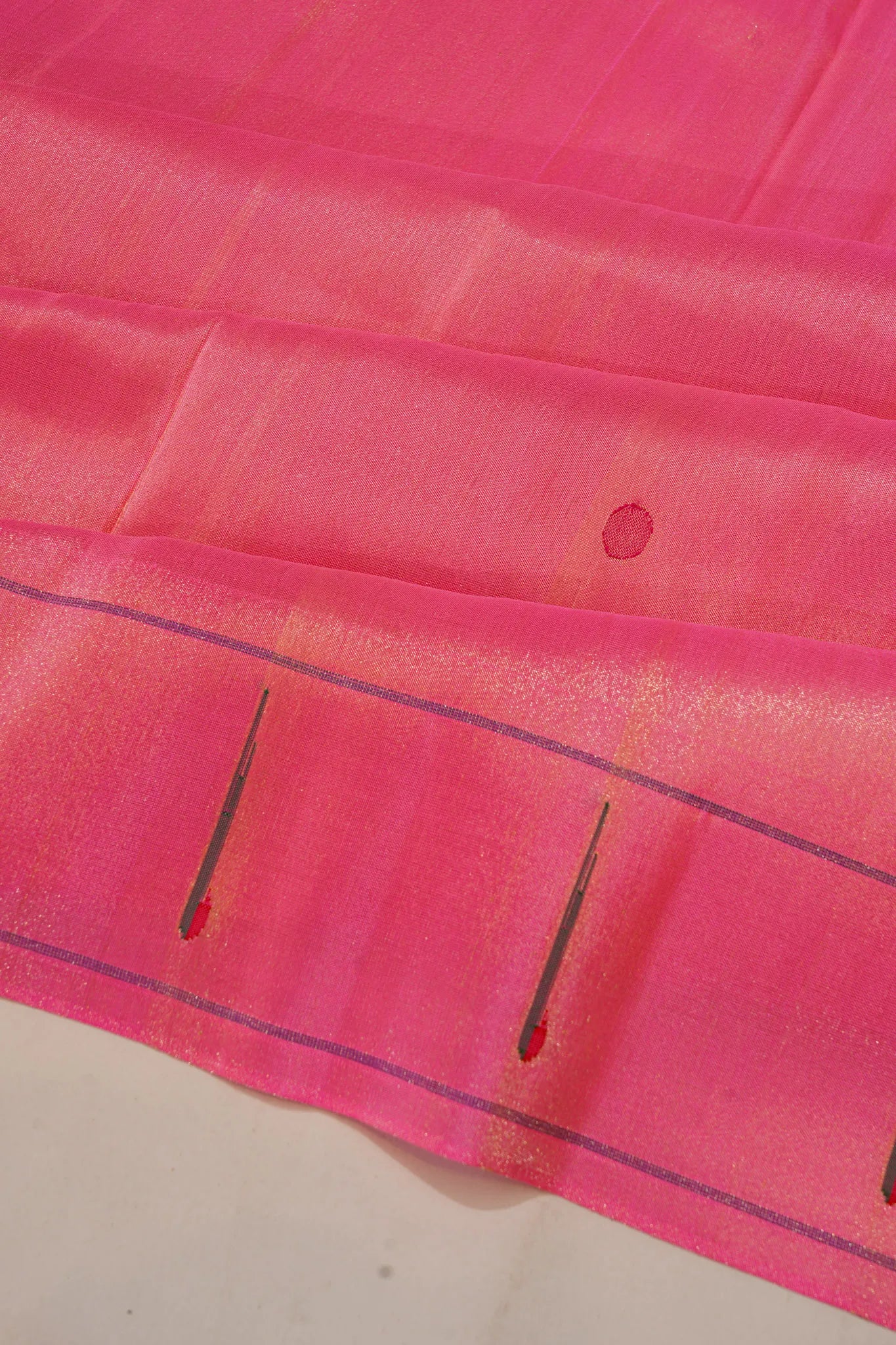Paithani Silk Tissue Butta Baby Pink  Saree With Single Muniya Border