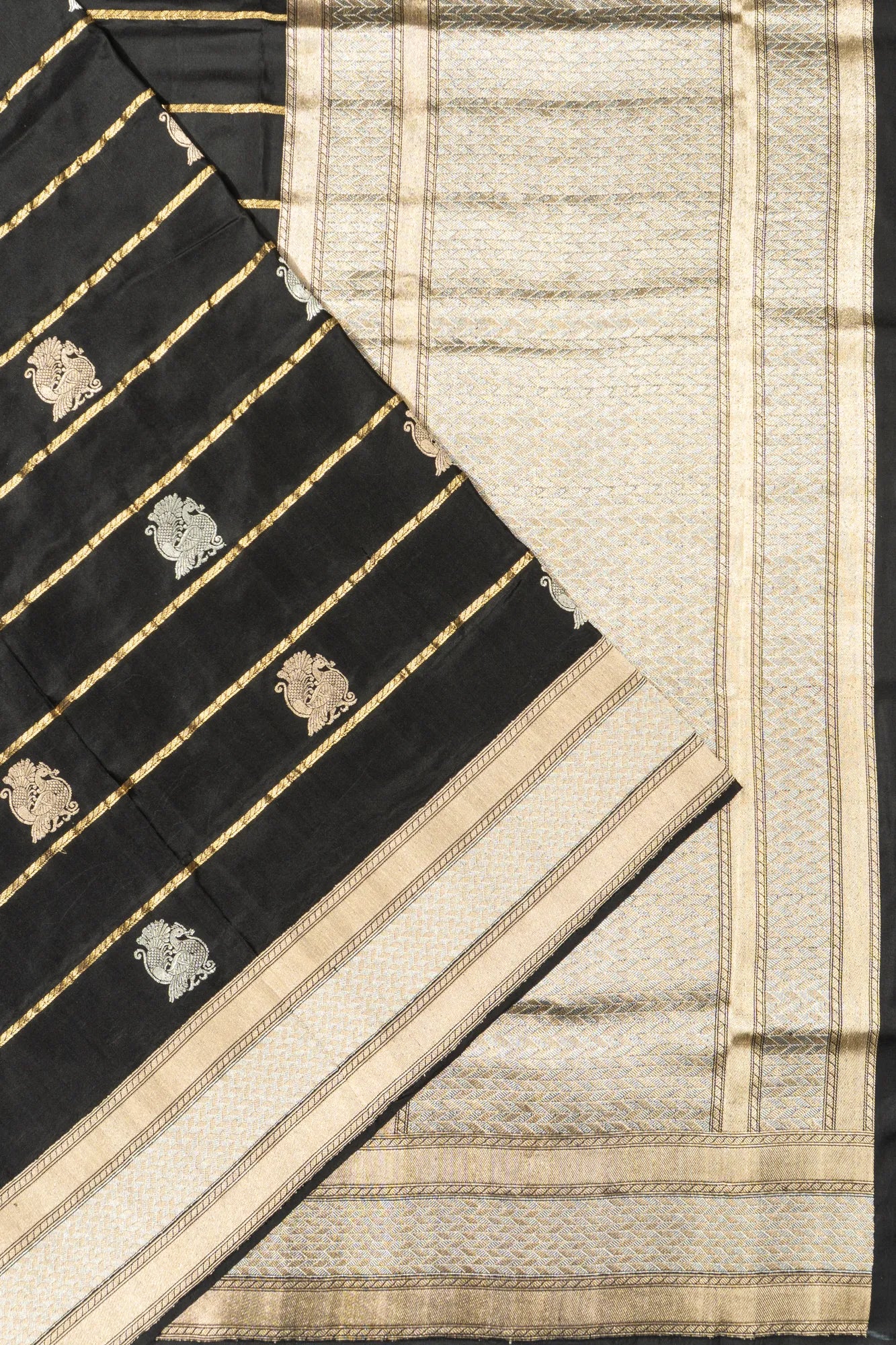 Banarasi Silk Horizontal Lines And Butta Black Saree
