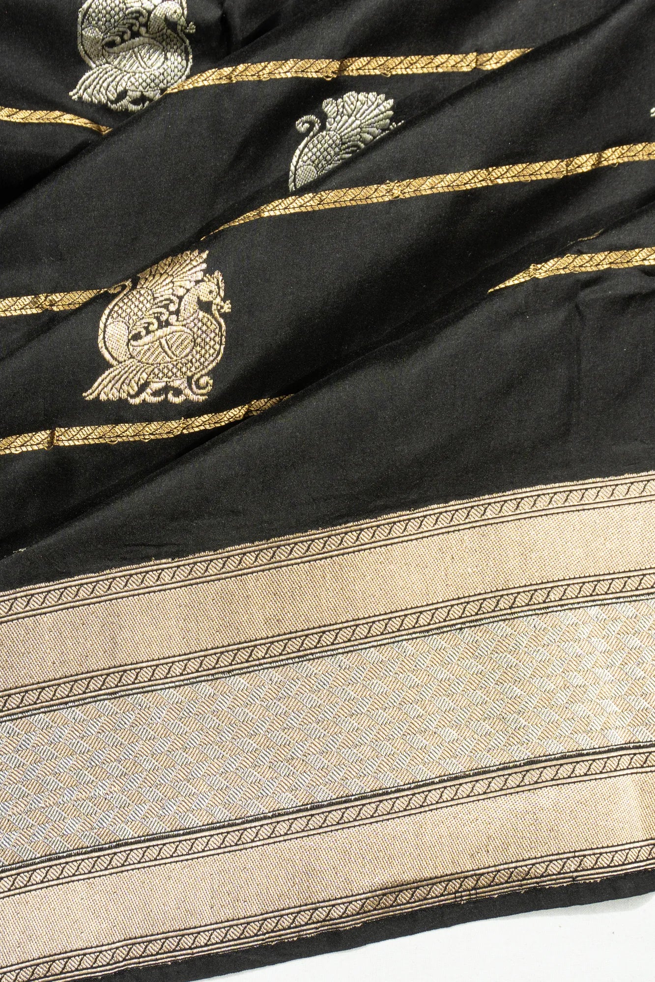 Banarasi Silk Horizontal Lines And Butta Black Saree