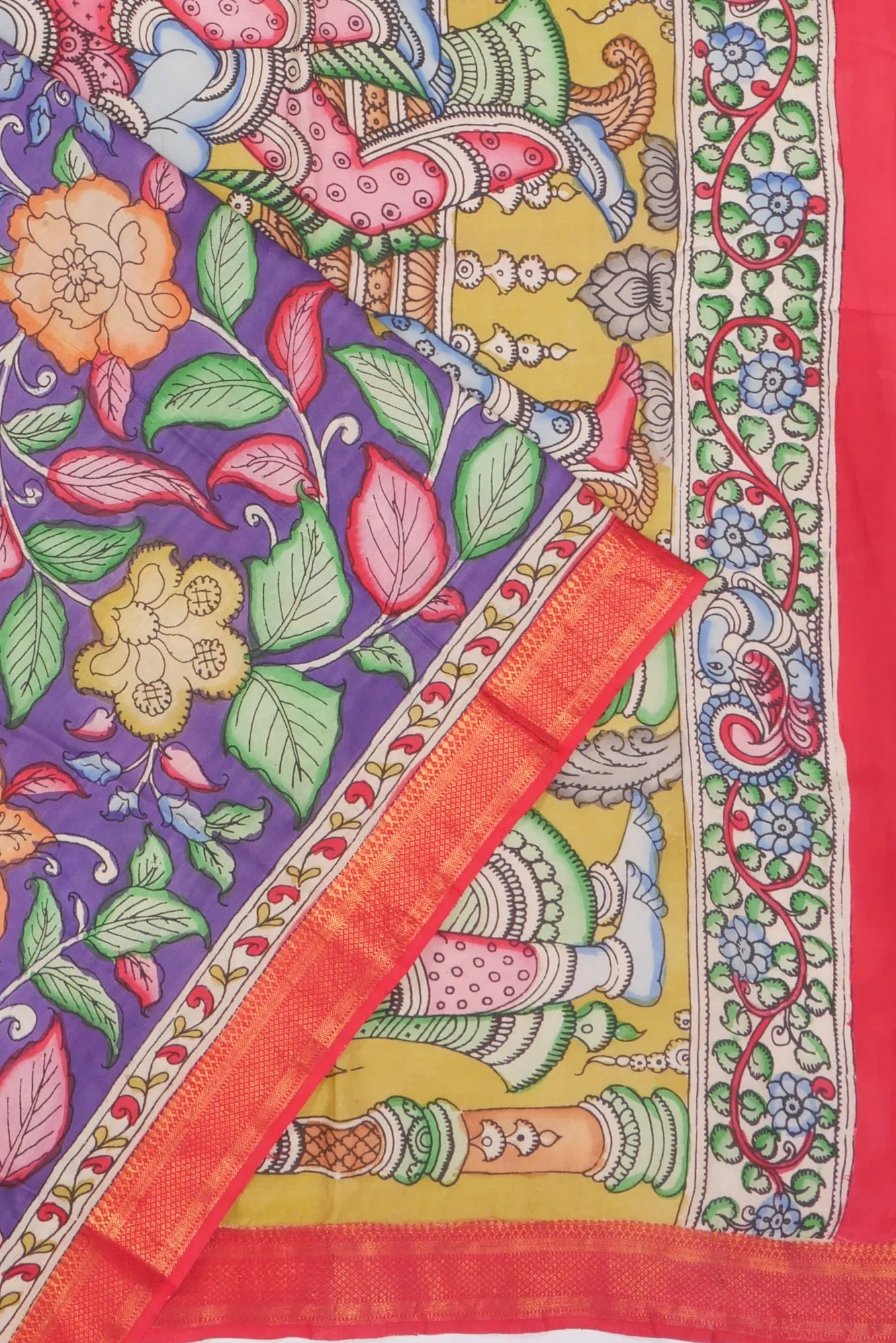 Soft Silk Kalamkari Handpainted Violet Saree