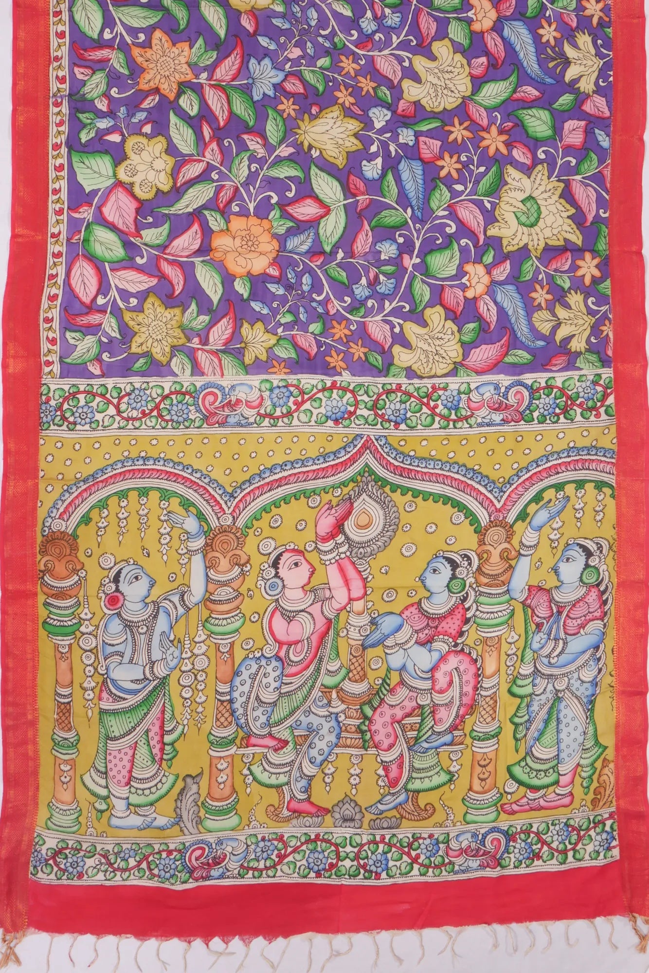 Kankatala Soft Silk Kalamkari Handpainted Violet Saree g2