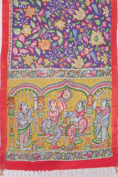 Kankatala Soft Silk Kalamkari Handpainted Violet Saree g2