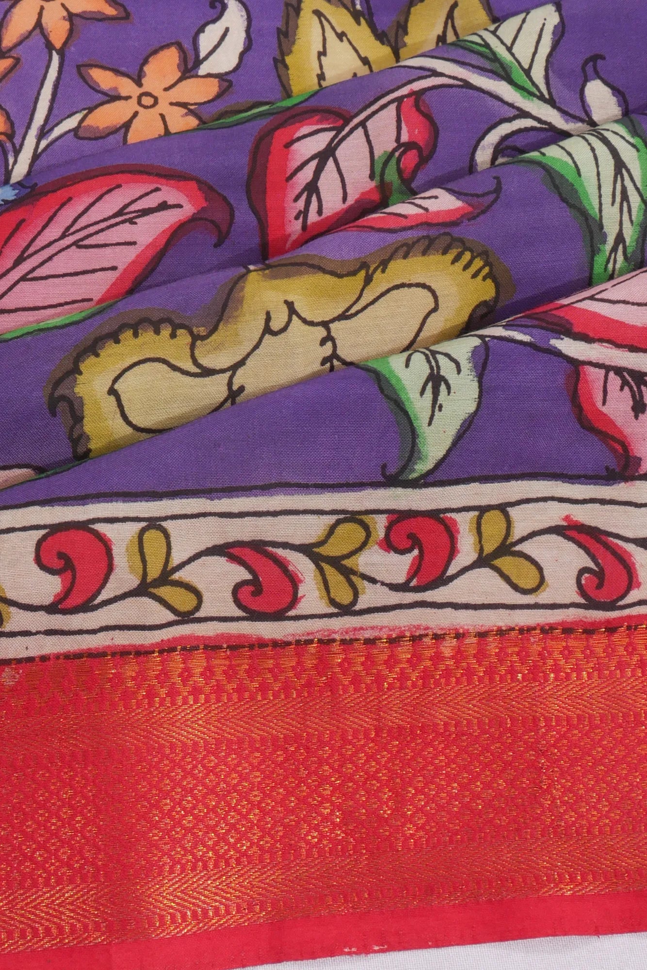 Soft Silk Kalamkari Handpainted Violet Saree