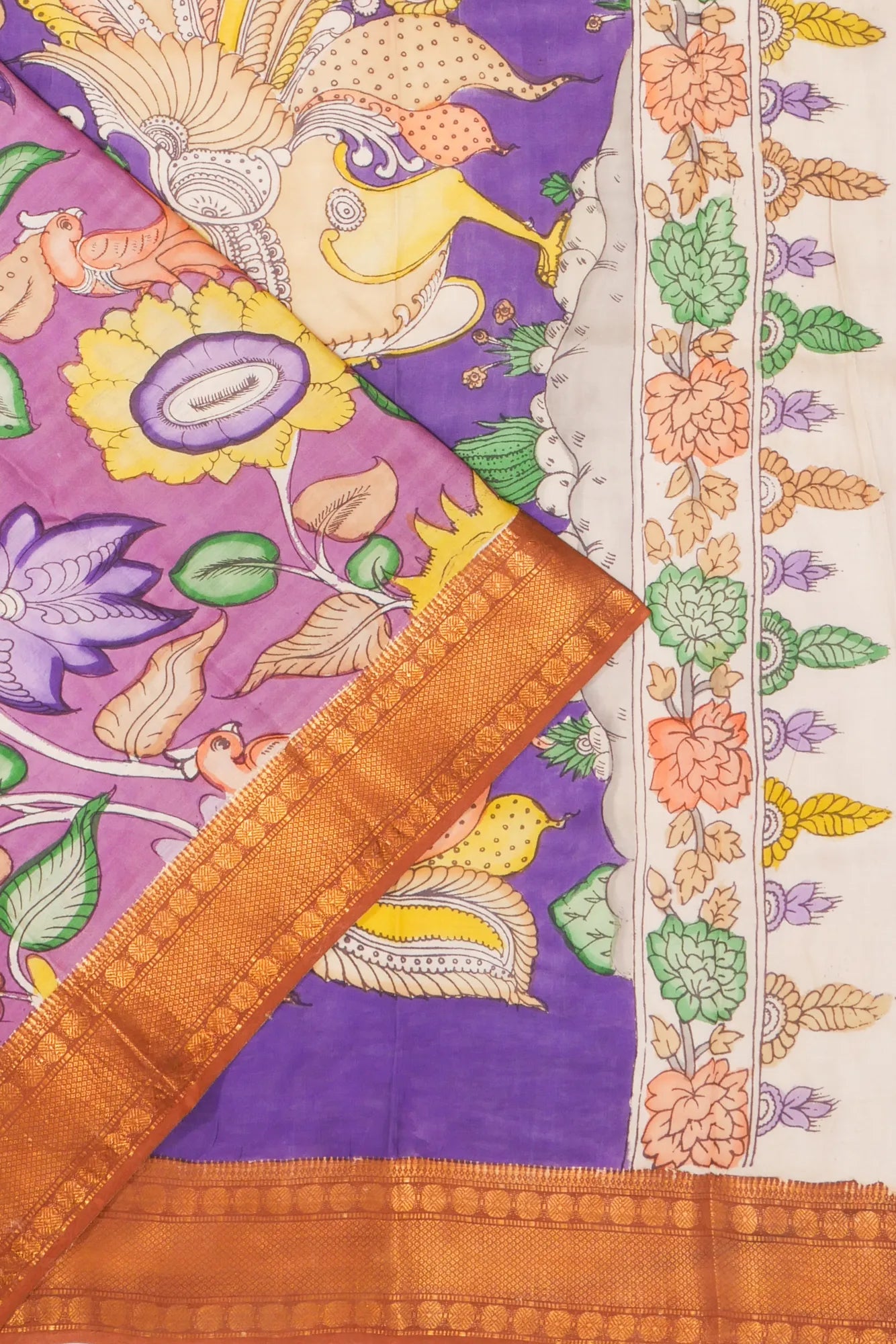 Kankatala Soft Silk Kalamkari Handpainted Violet Saree g2