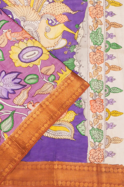Kankatala Soft Silk Kalamkari Handpainted Violet Saree g2