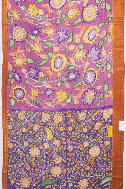Kankatala Soft Silk Kalamkari Handpainted Violet Saree g2
