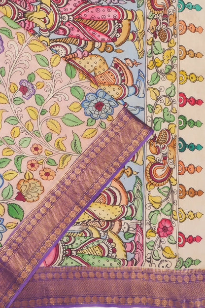 Kankatala Soft Silk Kalamkari Handpainted Peach Saree g2