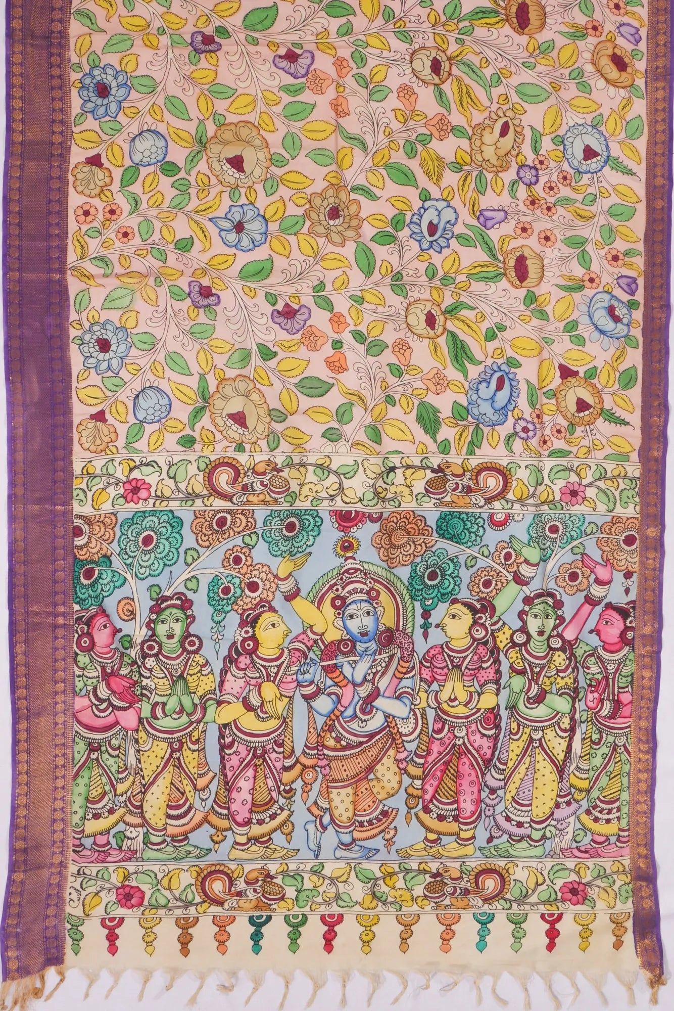 Kankatala Soft Silk Kalamkari Handpainted Peach Saree g2