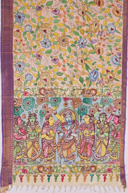 Kankatala Soft Silk Kalamkari Handpainted Peach Saree g2