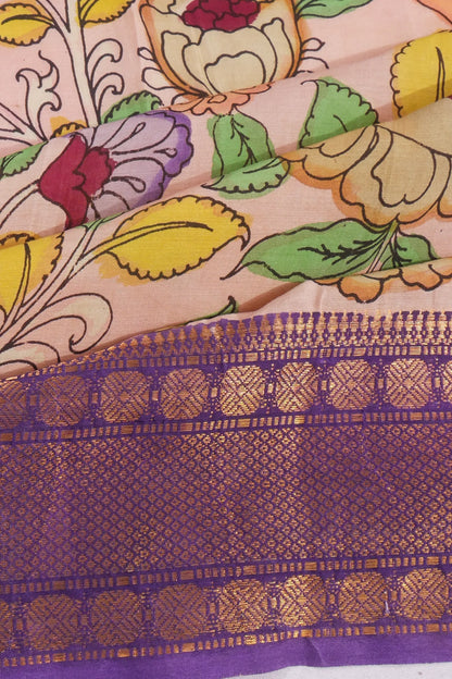 Kankatala Soft Silk Kalamkari Handpainted Peach Saree g2