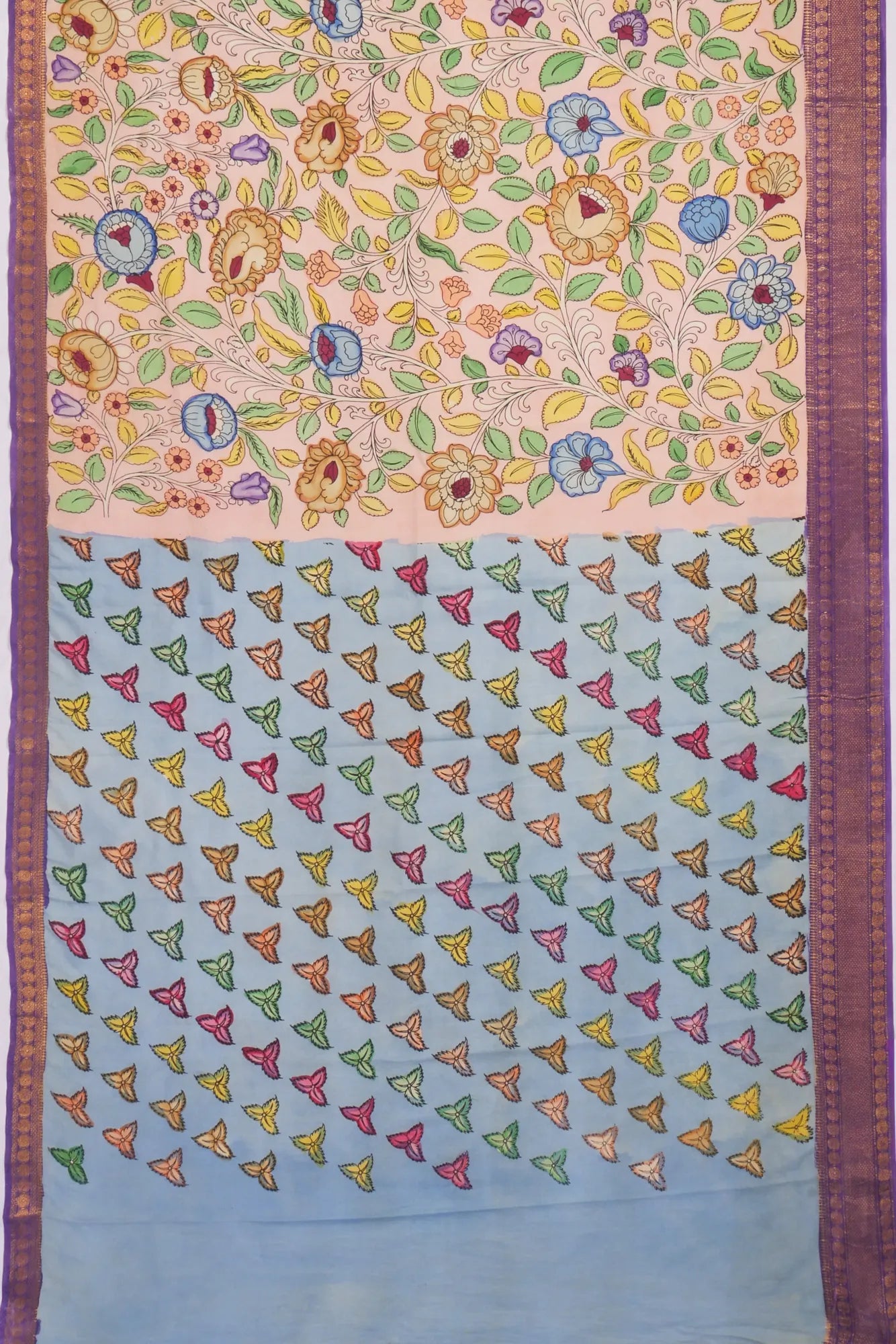 Kankatala Soft Silk Kalamkari Handpainted Peach Saree g2