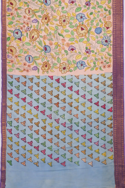 Kankatala Soft Silk Kalamkari Handpainted Peach Saree g2