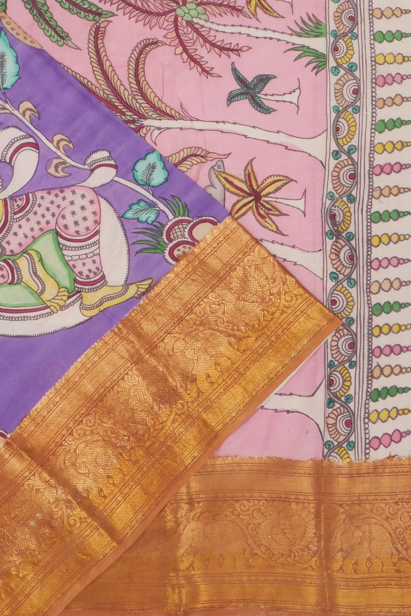 Kankatala Soft Silk Kalamkari Handapainted Violet Saree g2