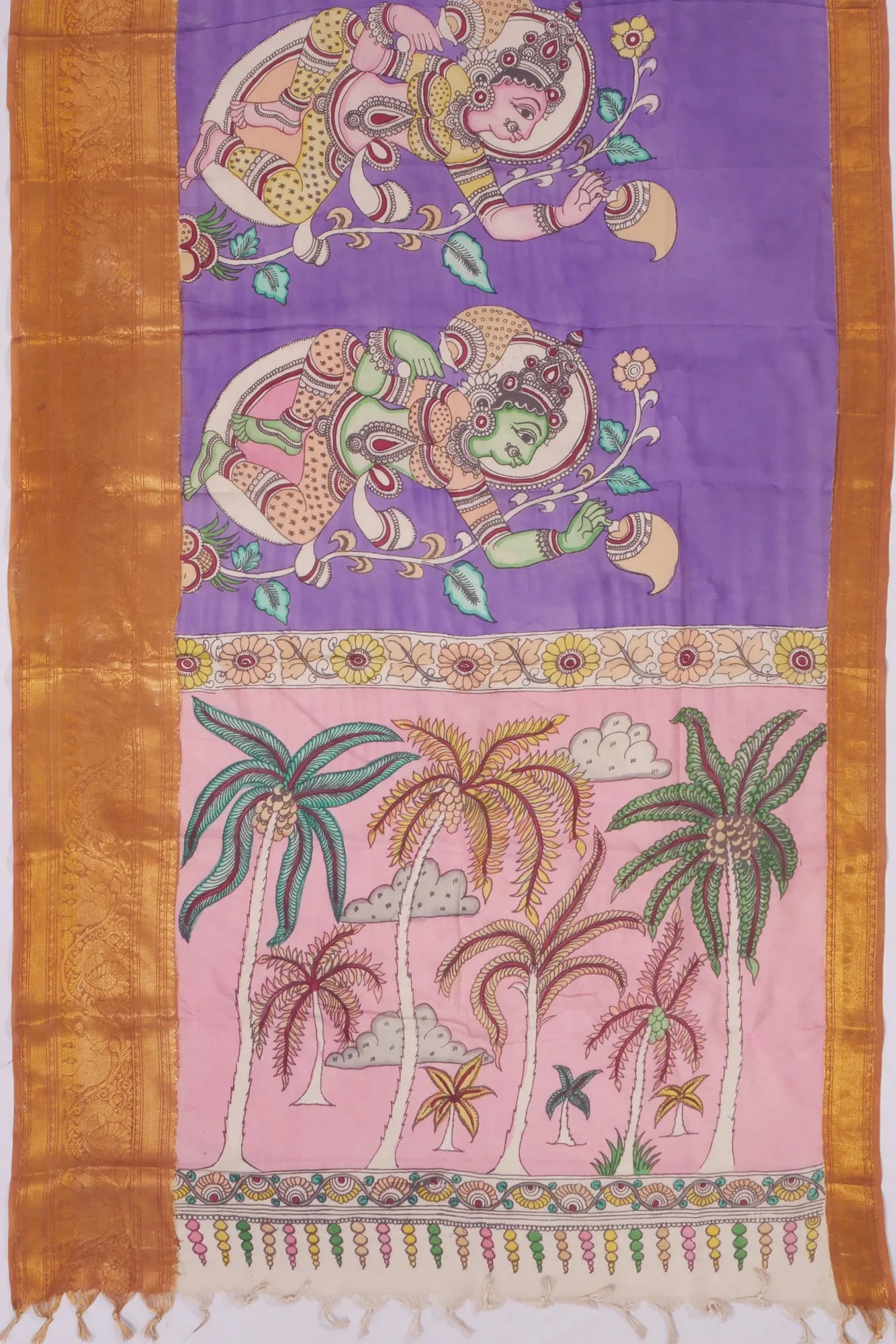 Kankatala Soft Silk Kalamkari Handapainted Violet Saree g2