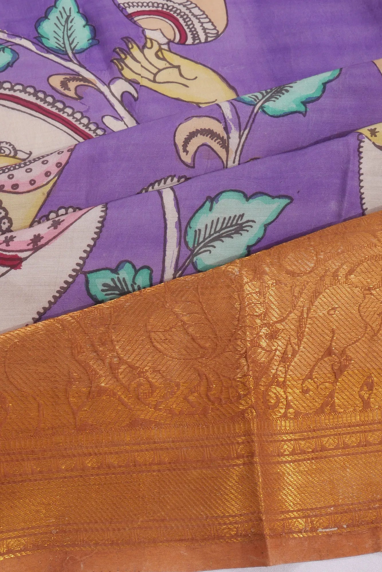 Soft Silk Kalamkari Handapainted Violet Saree