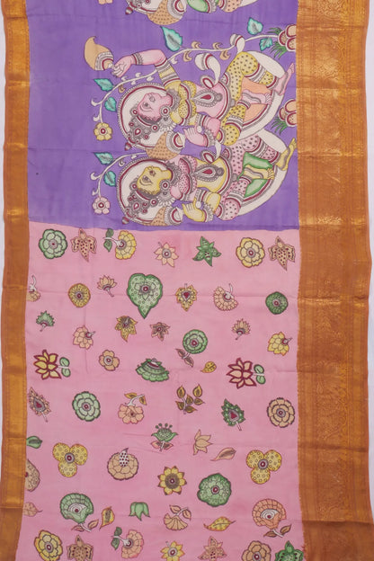 Kankatala Soft Silk Kalamkari Handapainted Violet Saree g2