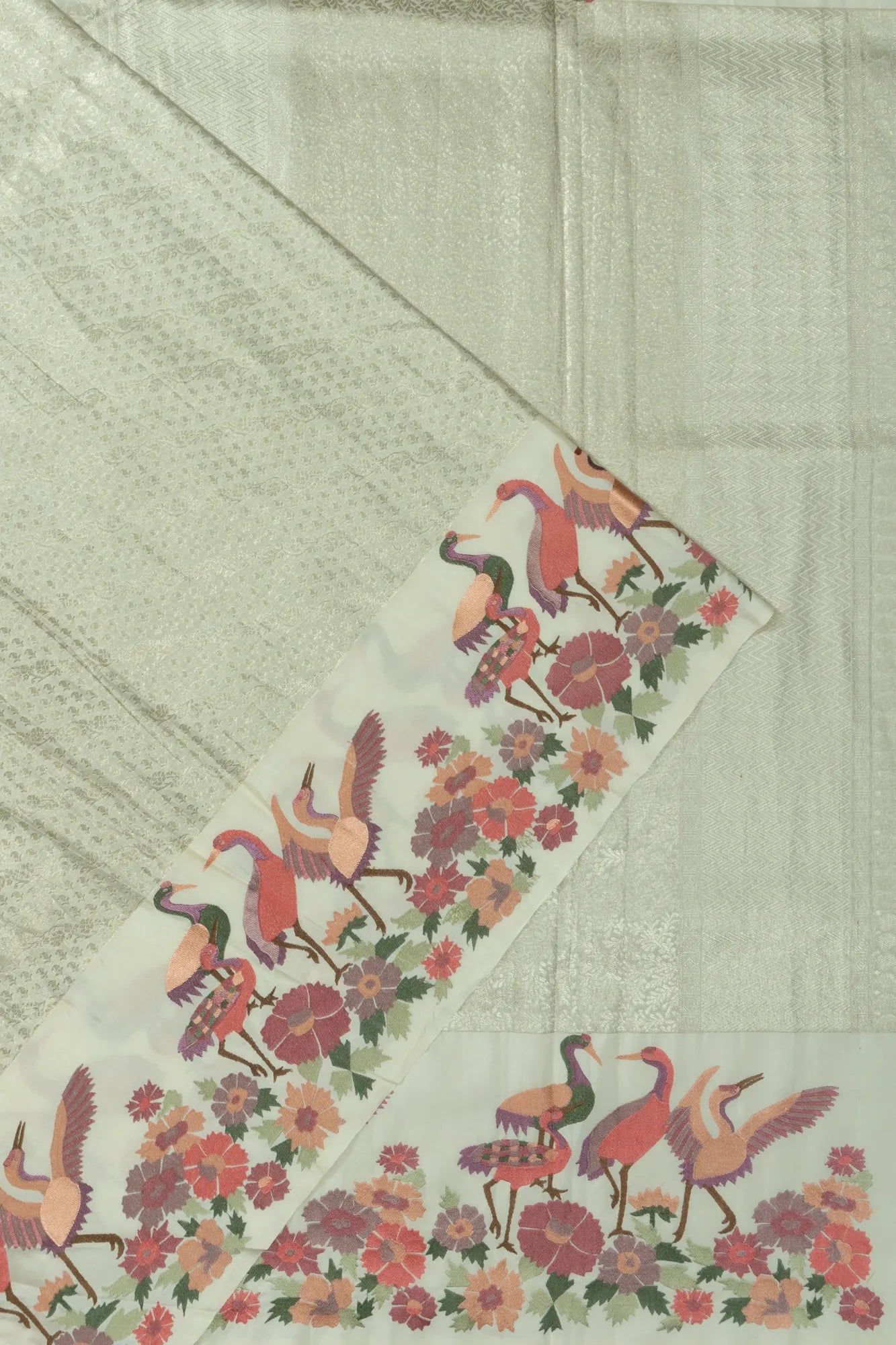 Kanchipuram Silk Brocade White Saree