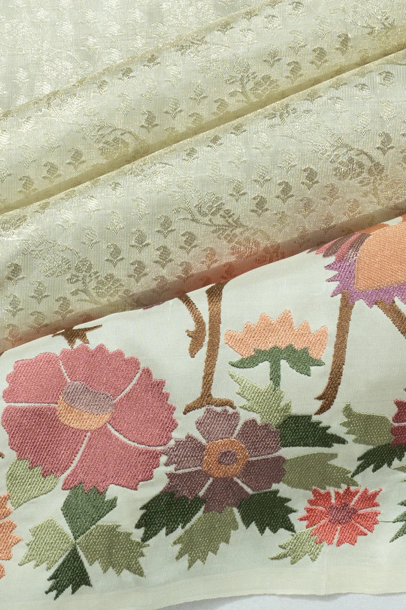 Kanchipuram Silk Brocade White Saree