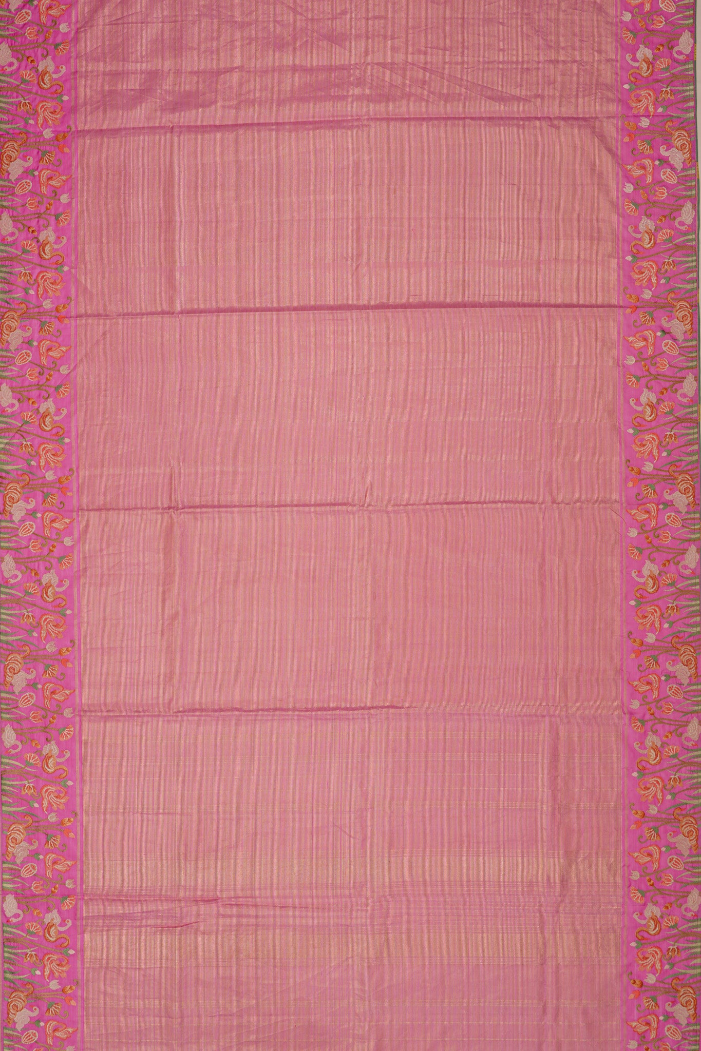Kanchipuram Silk Oosi Lines Pink Saree With Embroidery Border