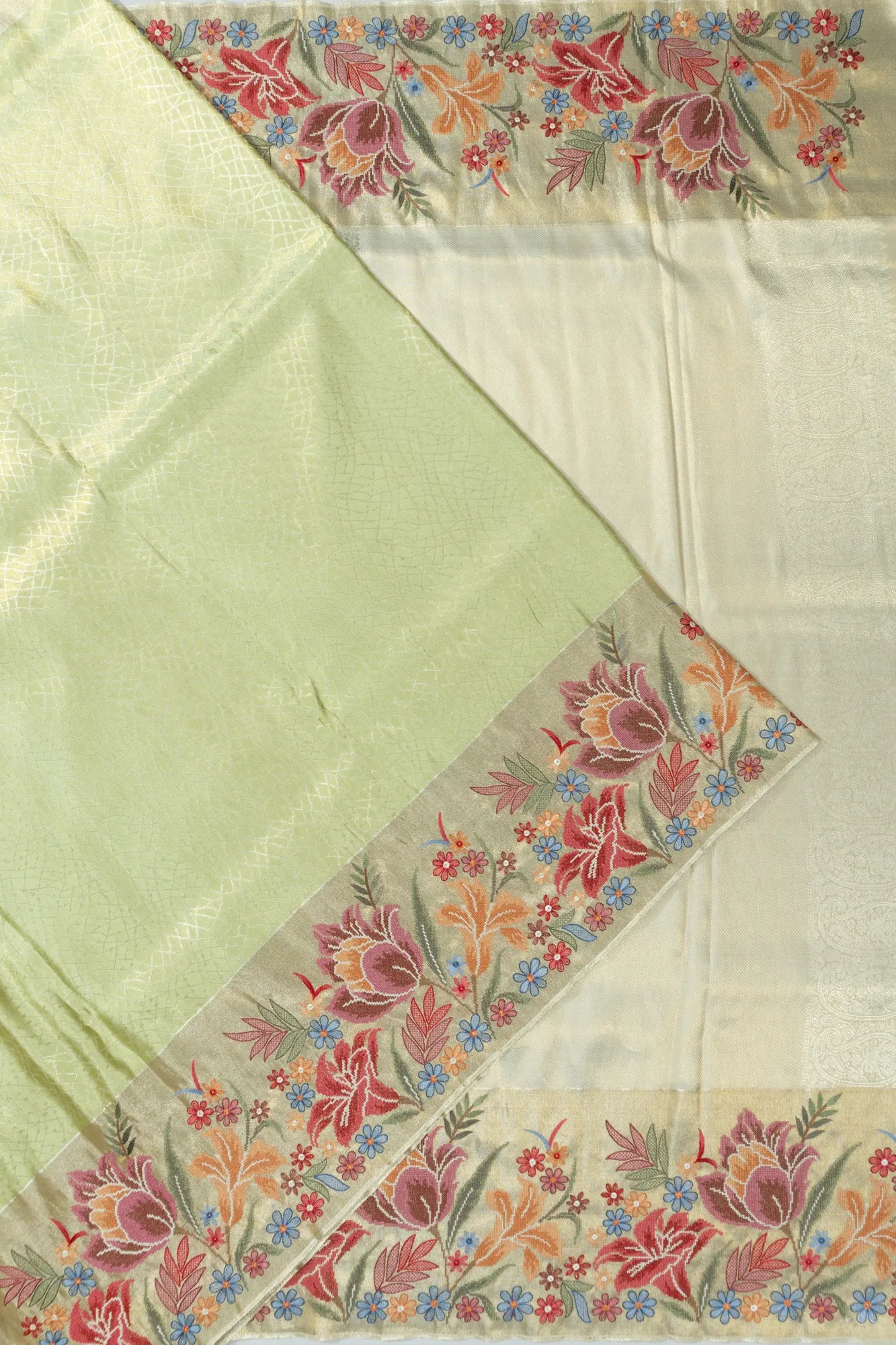 Kanchipuram Silk Tissue Geometrical Brocade Green Saree
