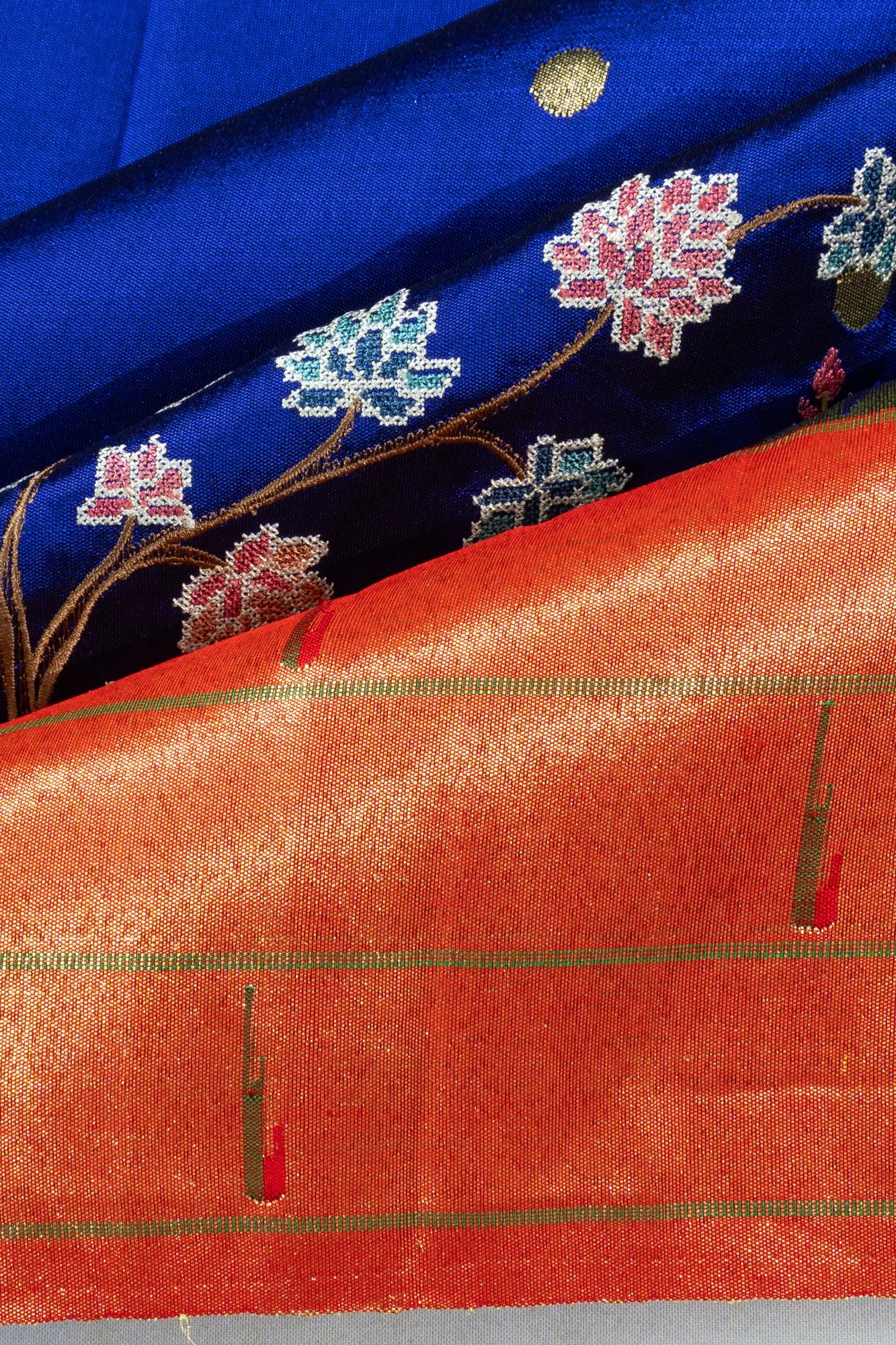 Paithani Silk Butta Royal Blue Saree With Embroidery Border