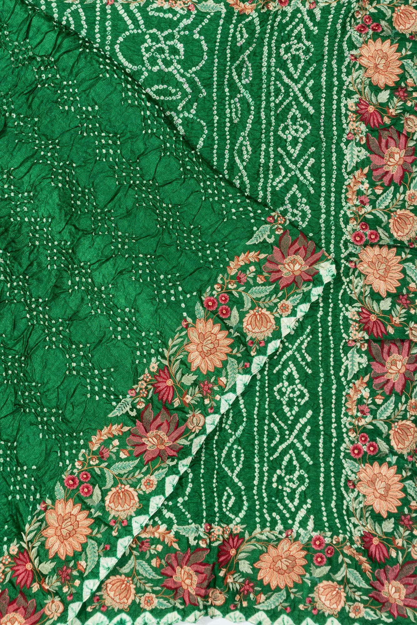 Banarasi Silk Bandhani Dark Green Saree With Embroidery Border