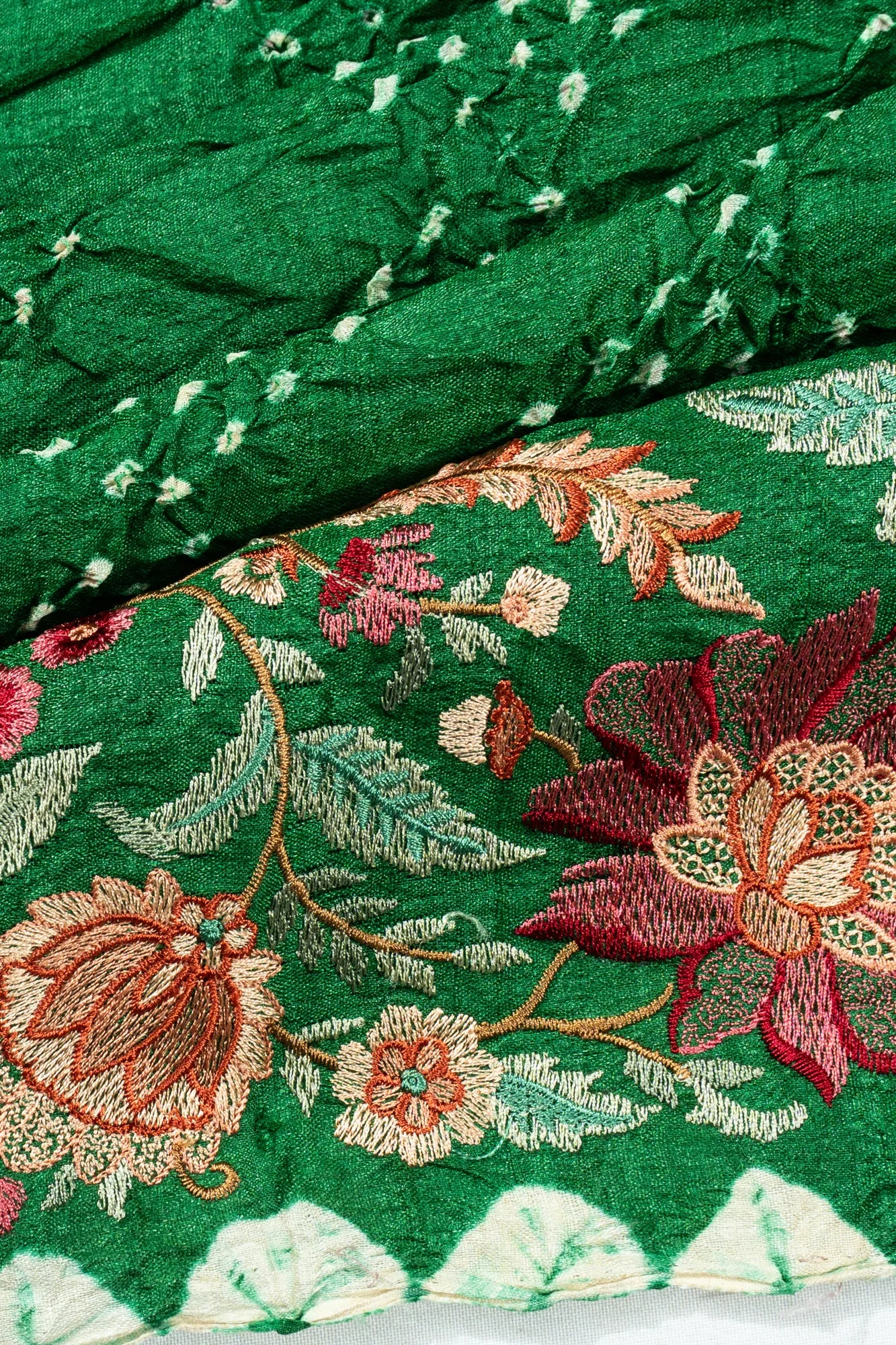 Banarasi Silk Bandhani Dark Green Saree With Embroidery Border