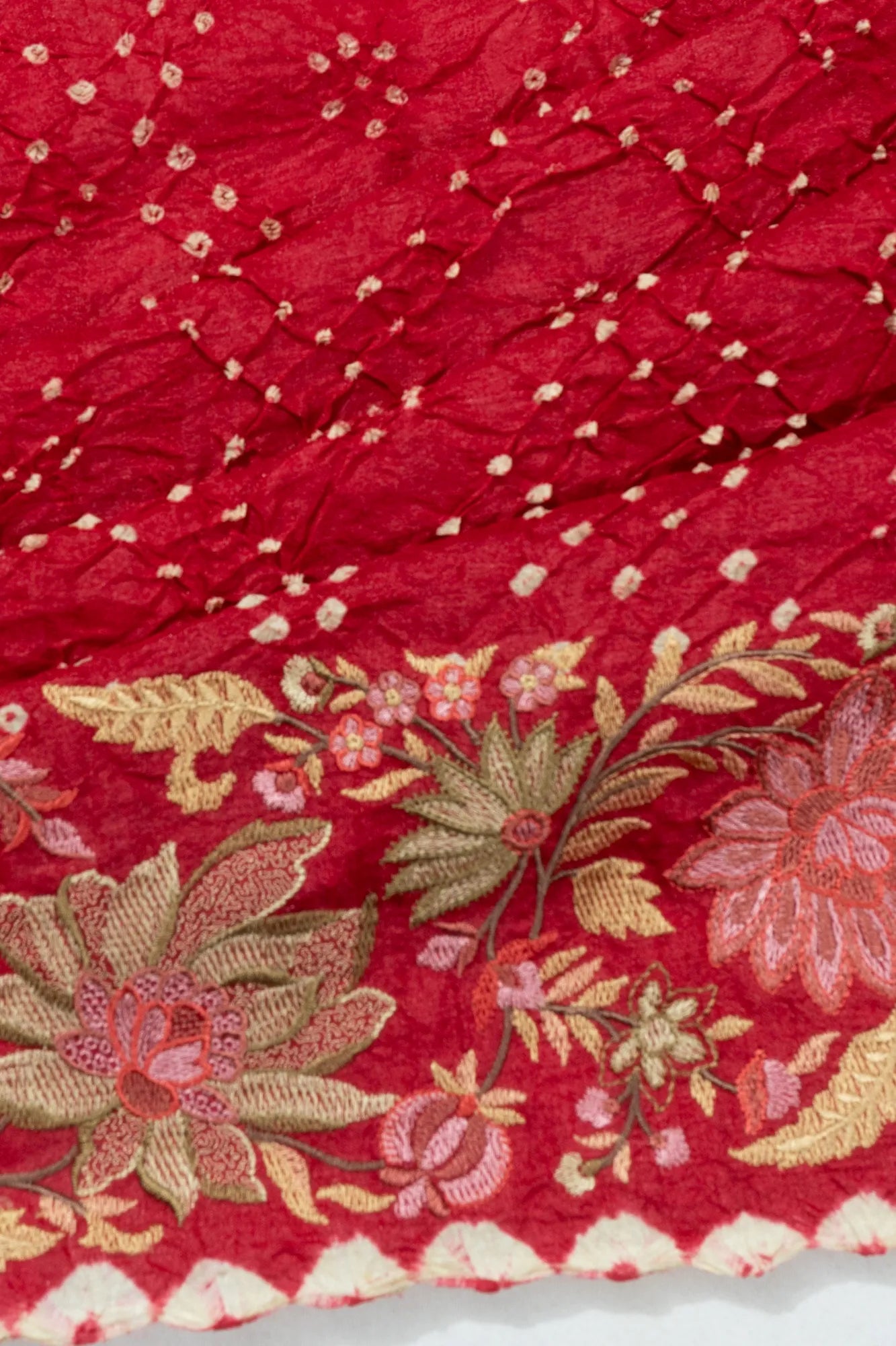Banarasi Silk Bandhani Red Saree With Embroidery Border