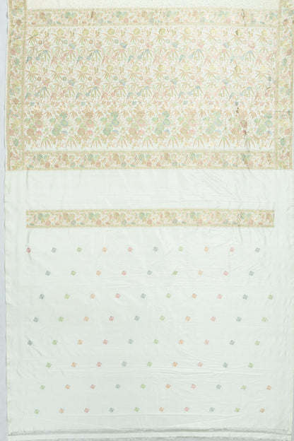 Banarasi X Chikankari Georgette All Over Embroidery Off White Saree