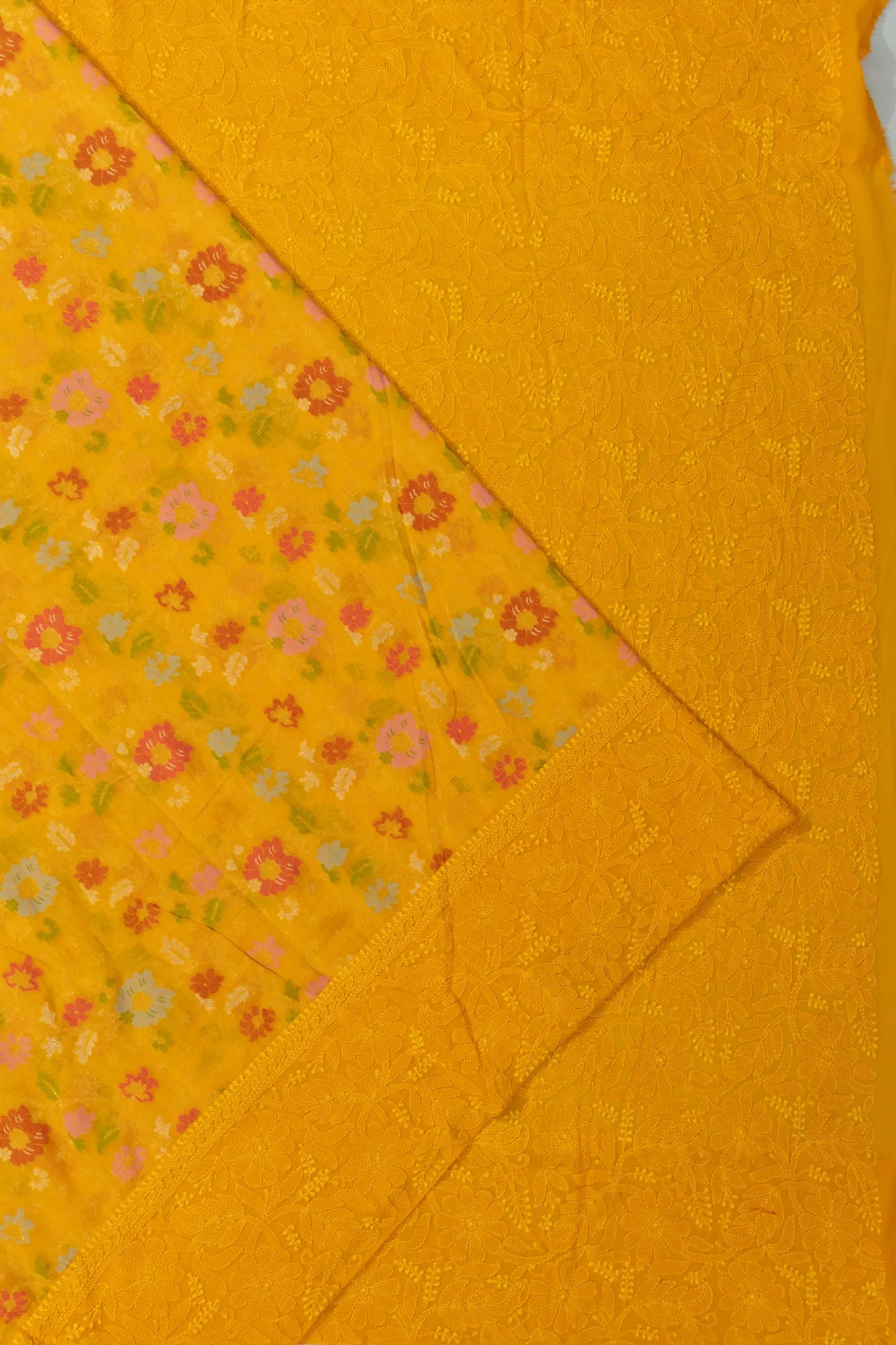 Banarasi Cotton X Chikankari Brocade Yellow Saree