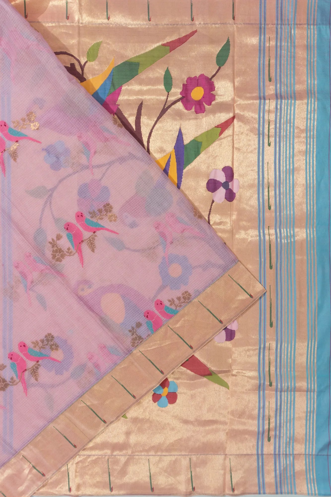 Paithani X Zari Kota Cotton Jamdani Butta Baby Pink Saree