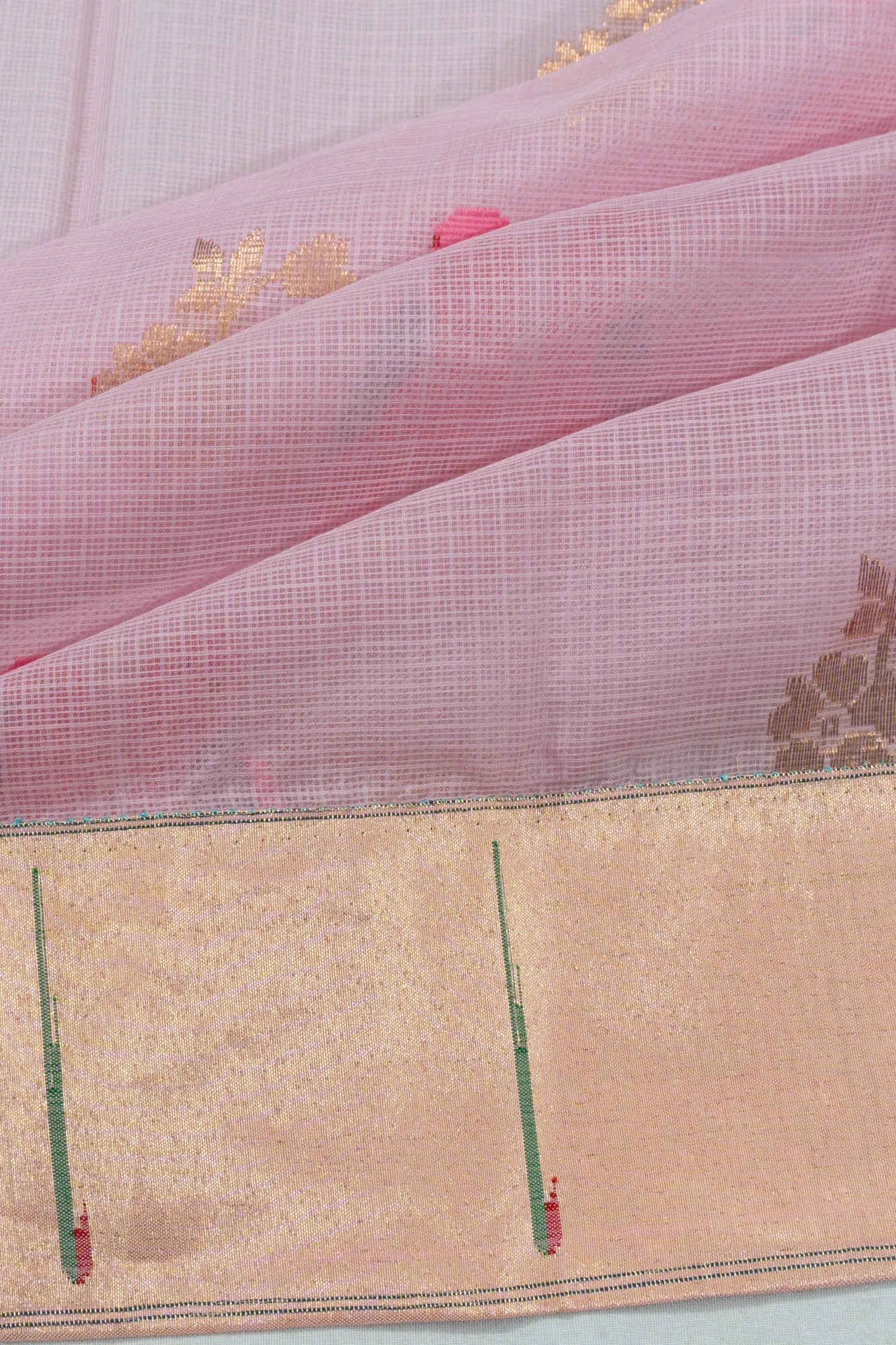 Paithani X Zari Kota Cotton Jamdani Butta Baby Pink Saree