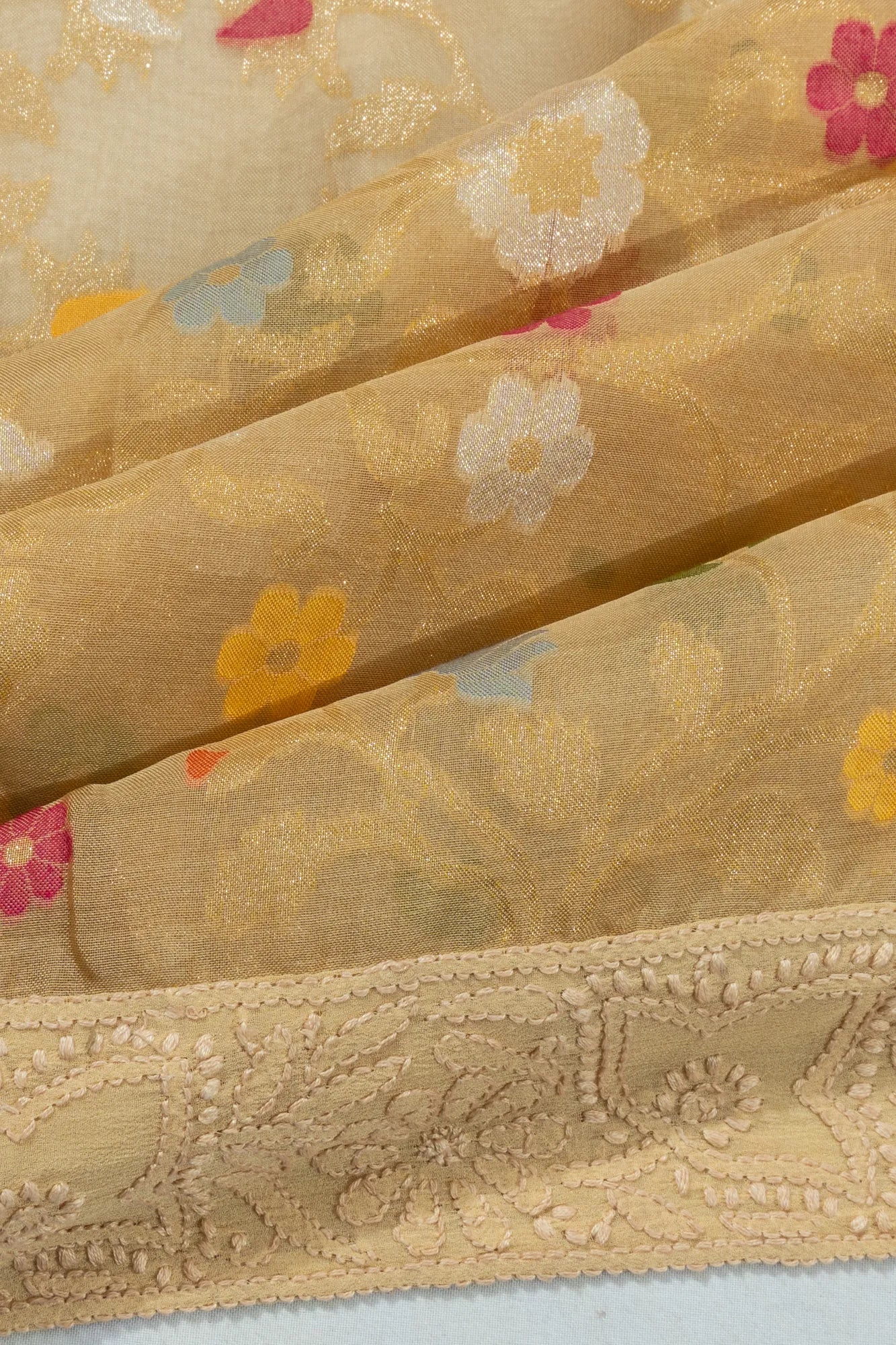 Banarasi Cotton X Chikankari Jamdani Cream Saree