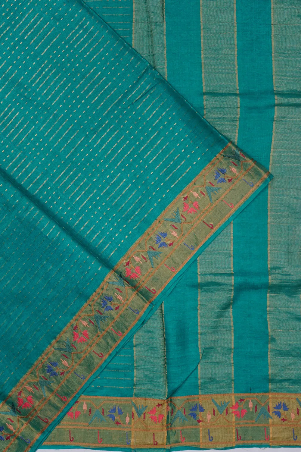 Tussar Horizontal Lines Sky Blue Saree With Embroidery Border