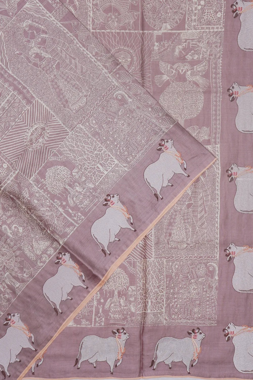 Tussar Printed Lilac Saree With Pichwai Embroidery Border