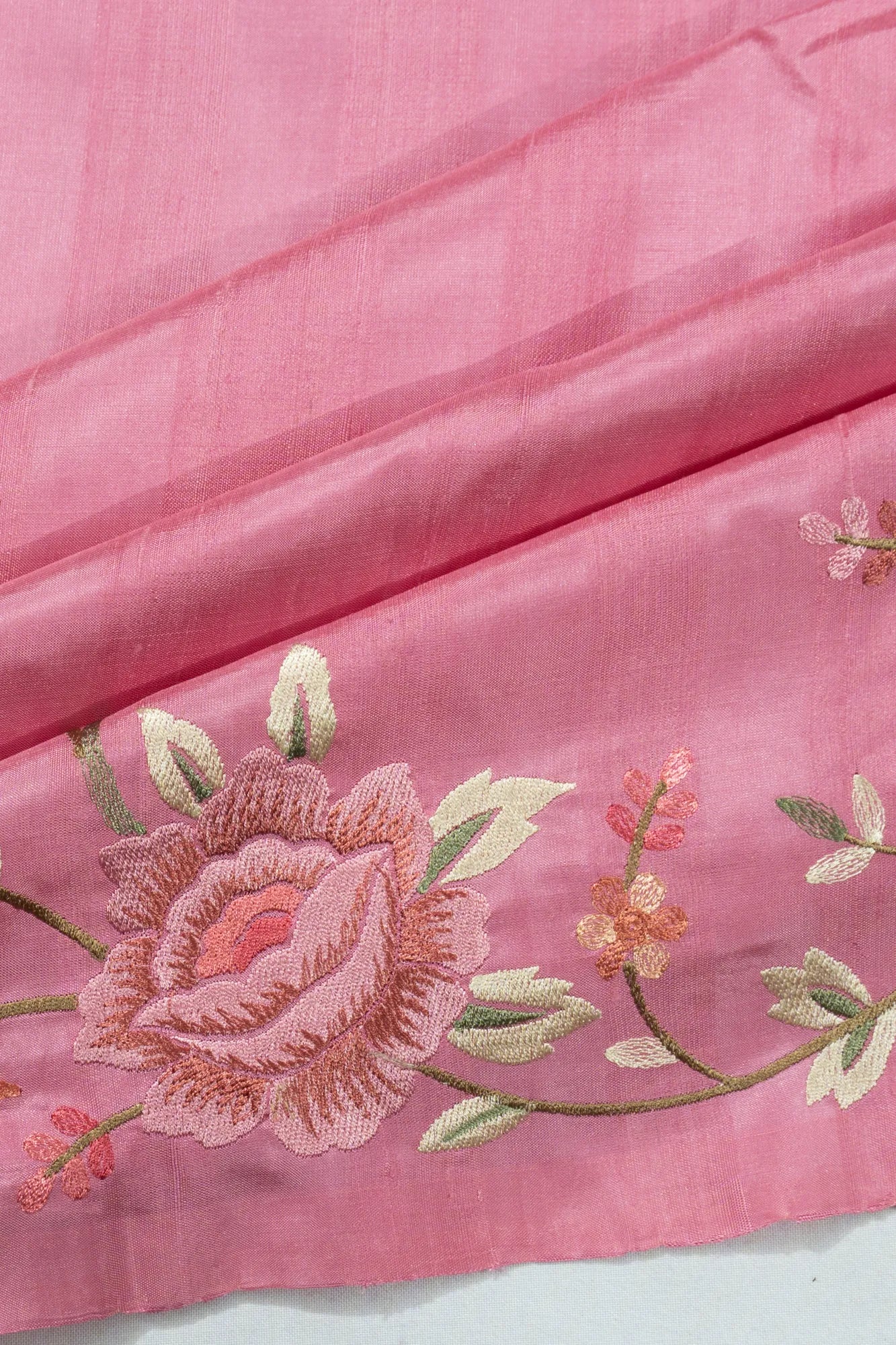 Tussar Plain Baby Pink Saree With Embroidery Border