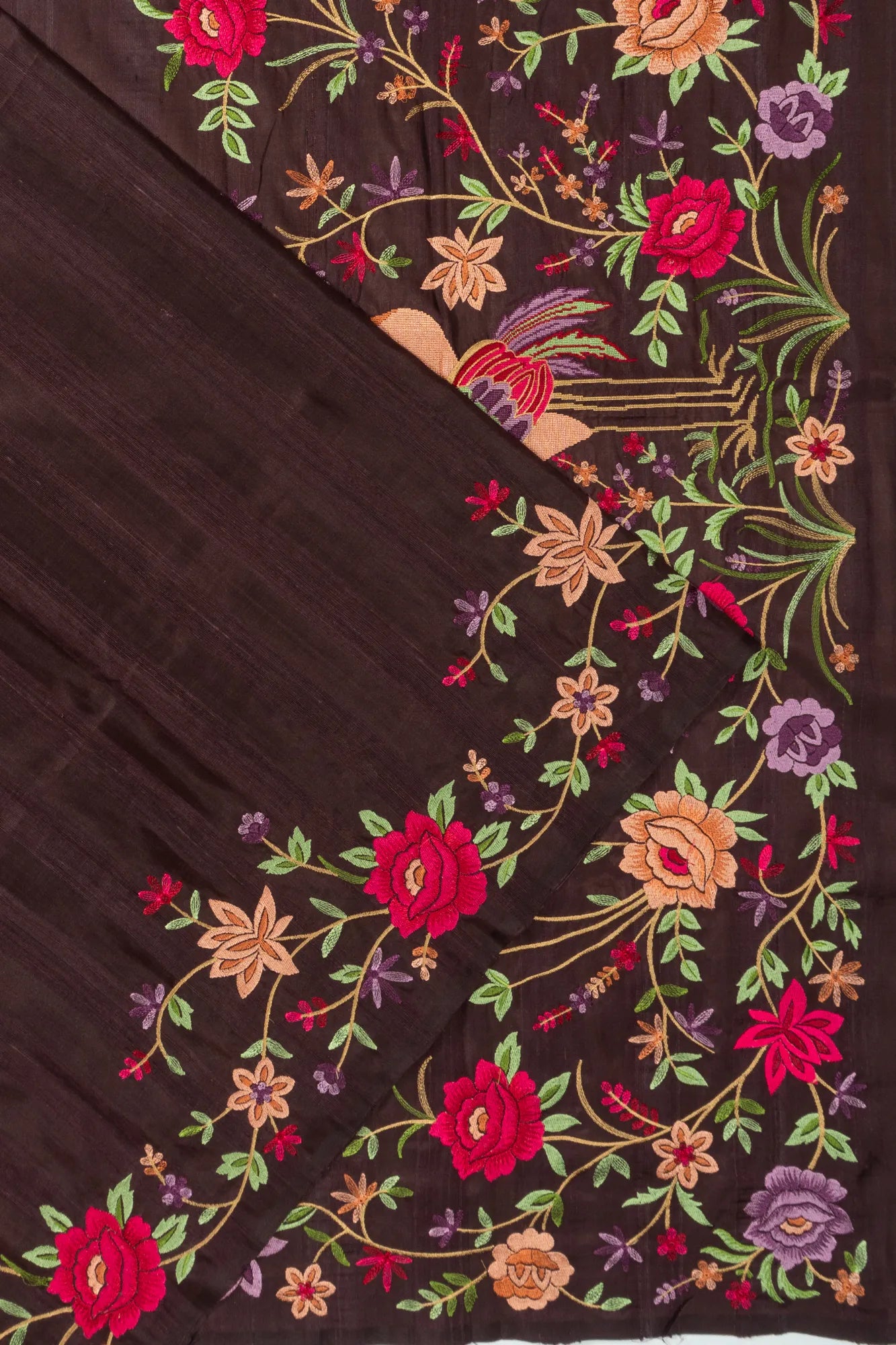 Tussar Plain Brown Saree With Embroidery Border